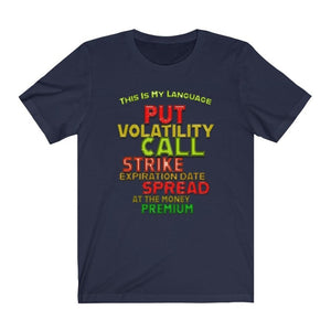 Day Trader Options Shiny Plastic Vocabulary Navy Blue T-Shirt