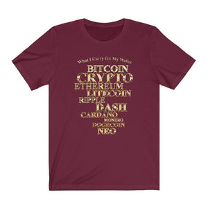 Day Trader Metallic Gold Cryptocurrency Catalog Maroon T-Shirt