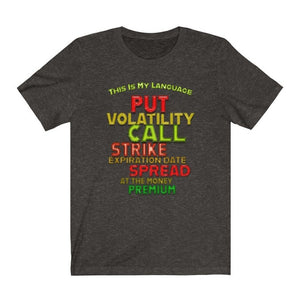 Day Trader Options Shiny Plastic Vocabulary Black Heather T-Shirt
